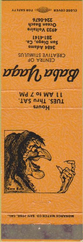Matchbook Cover - Baba Yaga Ocean Beach San Diego CA orange
