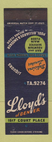 Matchbook Cover - Lloyd's Restaurant Denver Colorado billiards snooker
