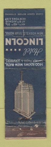 Matchbook Cover - Hotel Lincoln New York City Lion Canada 1929 WORN