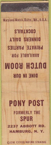 Matchbook Cover - Pny Post Hamburg NY