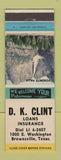 Matchbook Cover - DK Clint Loans Insurance Brownsville TX
