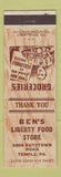 Matchbook Cover - Ben's Liberty Food Store Temple PA grocery