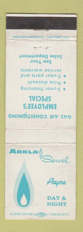 Matchbook Cover - Arkla Servel Payne Propane gas WEAR