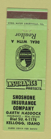 Matchbook Cover - Shoshone Insurance Company Garth Haddock Kellogg ID
