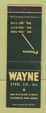 Matchbook Cover - Wayne Steel Elizabeth NJ