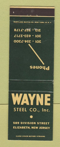 Matchbook Cover - Wayne Steel Elizabeth NJ