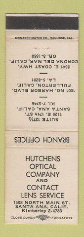 Matchbook Cover - Hutchens Optical Santa Ana CA Fullerton WEAR