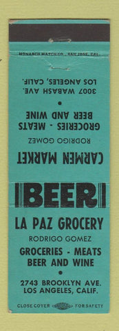 Matchbook Cover - La Paz Grocery Carmen Market Los Angeles CA