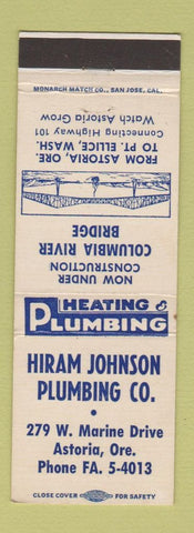 Matchbook Cover - Hiram Johnson Plumbing Astoria OR