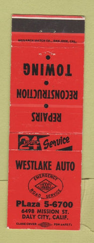 Matchbook Cover - Westlake Auto Repair Daly City CA WEAR