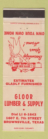 Matchbook Cover - Gloor Lumber Supply Brownsville TX