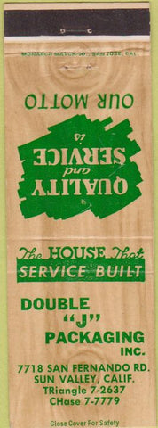 Matchbook Cover - Double J Packaging Sun Valley CA