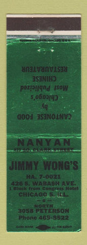 Matchbook Cover - Jimmy Wong's Chinese Restaurant Chicago IL