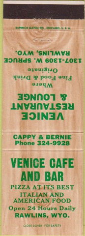 Matchbook Cover - Venice Cafe Bar Rawlings WY