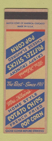 Matchbook Cover - Mrs. Klein's Potato Chips Popcorn Pretzel Sticks