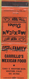 Matchbook Cover - Carillo's Mexican Food Whittier CA WORN