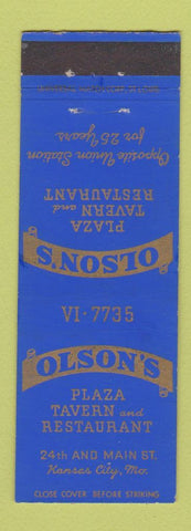 Matchbook Cover - Olson's Tavern Restaurant Kansas City MO
