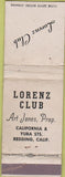 Matchbook Cover - Lorenz Club Redding CA WORN