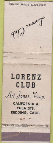Matchbook Cover - Lorenz Club Redding CA WORN