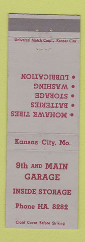 Matchbook Cover - 9th and Main Garage Kansas City MO Mohawk Tires