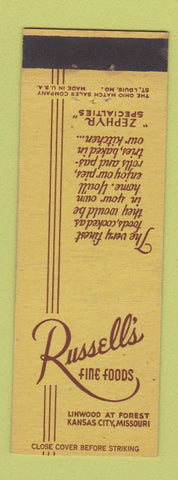Matchbook Cover - Russell's Fine Foods Kansas City MO