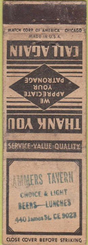 Matchbook Cover - Ammer's Tavern STAMPED WORN