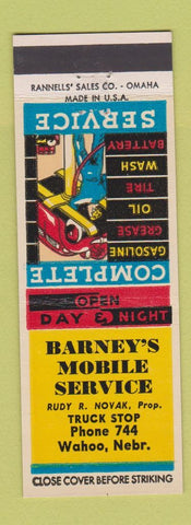 Matchbook Cover - Barney's Mobil oil gas Wahoo NE Mobile