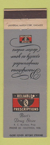 Matchbook Cover - Bert's Drug Store Hastings NE