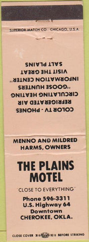 Matchbook Cover - Plains Motel Cherokee OK