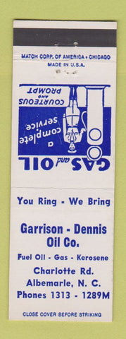 Matchbook Cover - Garrison Dennis oil gas Albermarle NC
