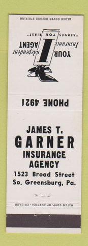 Matchbook Cover - James Garner Insurance South Greensburg PA