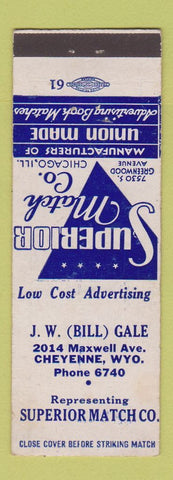 Matchbook Cover - JW Gale Superior Match Cheyenne WY