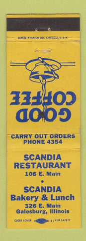 Matchbook Cover - Scandia Restaurant Galesburg IL low phone # WEAR