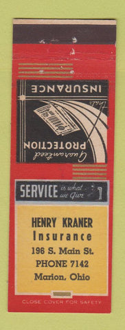 Matchbook Cover - Henry Kraner Insurance Marion OH
