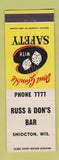 Matchbook Cover - Russ & Don's Bar Shiocton WI