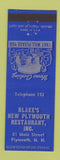 Matchbook Cover - Blake's New Plymouth Restaurant Plymouth NH low phone #