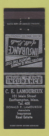 Matchbook Cover - CE Lamoureux Insurance Easthampton MA low phone #