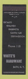 Matchbook Cover - White's Hardware Bath NY low phone #