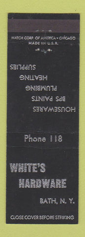 Matchbook Cover - White's Hardware Bath NY low phone #