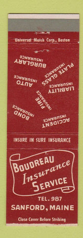 Matchbook Cover - Boudreau Insurance Sanford ME low phone #