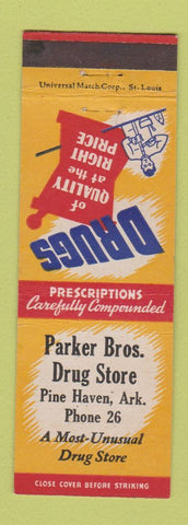 Matchbook Cover - Parker Bros Drug Store Pine Haven AR low phone #