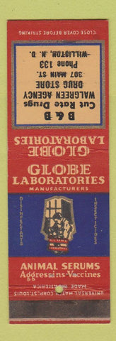 Matchbook Cover - Globe Labs B&B Drugs Walgreens Williston ND WEAR