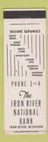 Matchbook Cover - Iron River National Bank Iron Rive MI low phone #