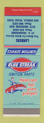 Matchbook Cover - Blue Streak Ignition auto parts San Angelo TX Landers