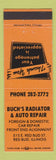 Matchbook Cover - Buch's Raditor Auto Repair Red Bud IL