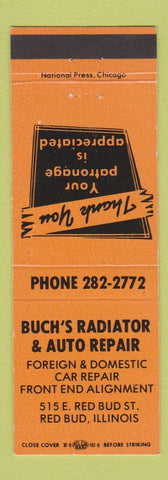 Matchbook Cover - Buch's Raditor Auto Repair Red Bud IL