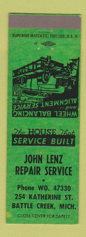 Matchbook Cover - John Lenz Auto Repair Battle Creek MI