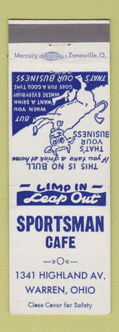 Matchbook Cover - Sportsman Cafe Warren OH