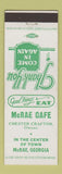 Matchbook Cover - McRae Cafe McRae GA