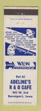 Matchbook Cover - Adeline's R&O Cafe Davenport IA